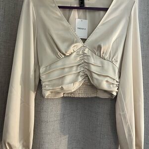 Forever 21 Cream Ruched Blouse